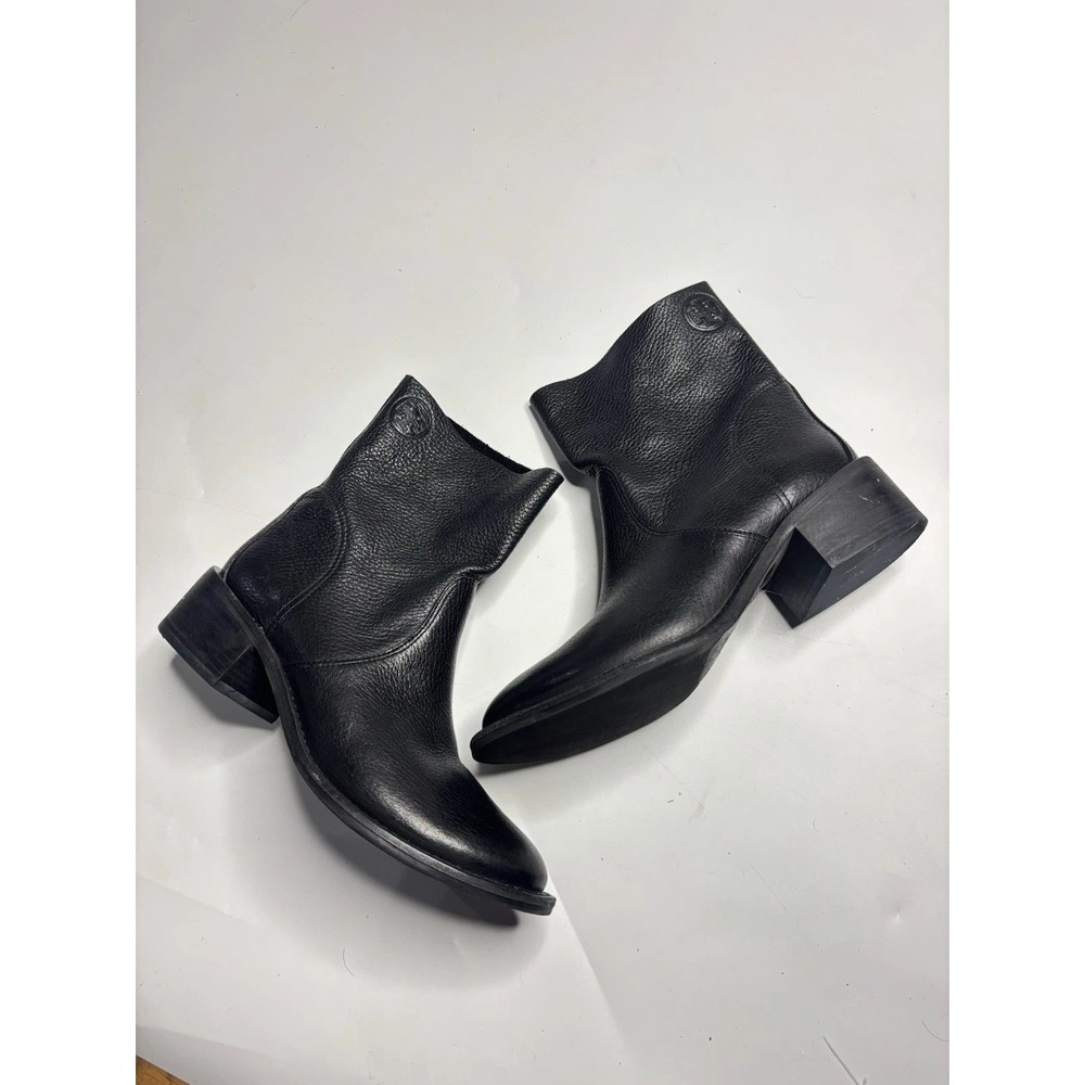 TORY BURCH SIENA BOOTIE LOGO SLOUCHY CHUNKY PEBBLE LEATHER BLACK WOMENS 6M